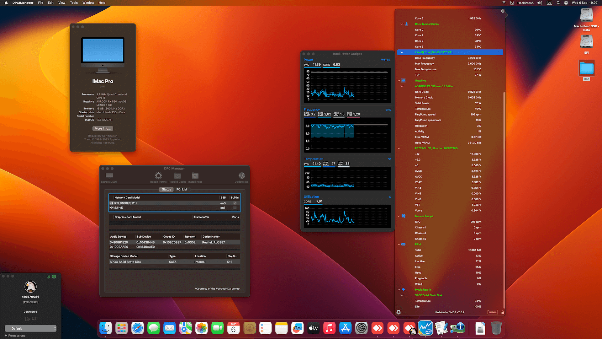 Success Hackintosh macOS Ventura 13.5 Build 22G74 in Asus P8Z77-V LX + Intel Core i5 3470 + Asrock RX 550